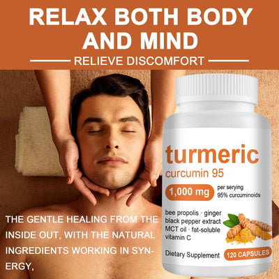 Hot Selling Turmeric Curcumin Capsule With Bee Propolis Ginger Black Pepper Support Bone&Joint Health 120 Capsules